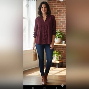 LOFT Maroon Textured Blouse